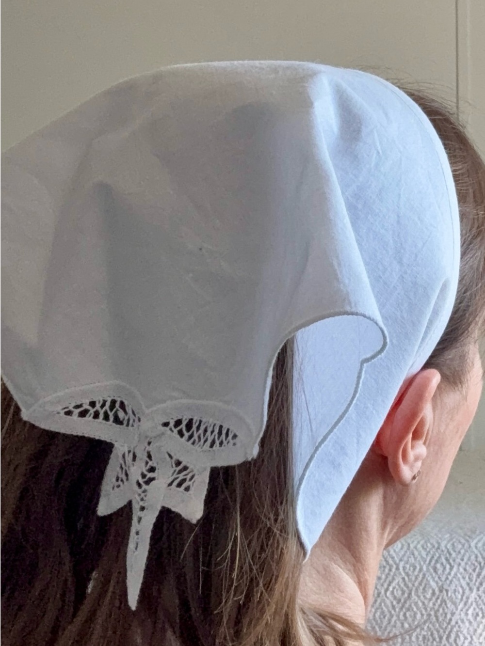 White Lace-Trim Hair Scarf Kerchief